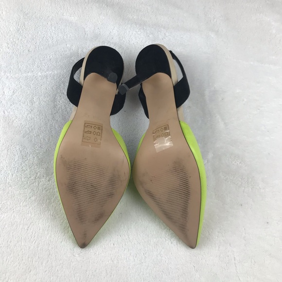 Aldo black & lime leather sling back heels - Picture 5 of 5